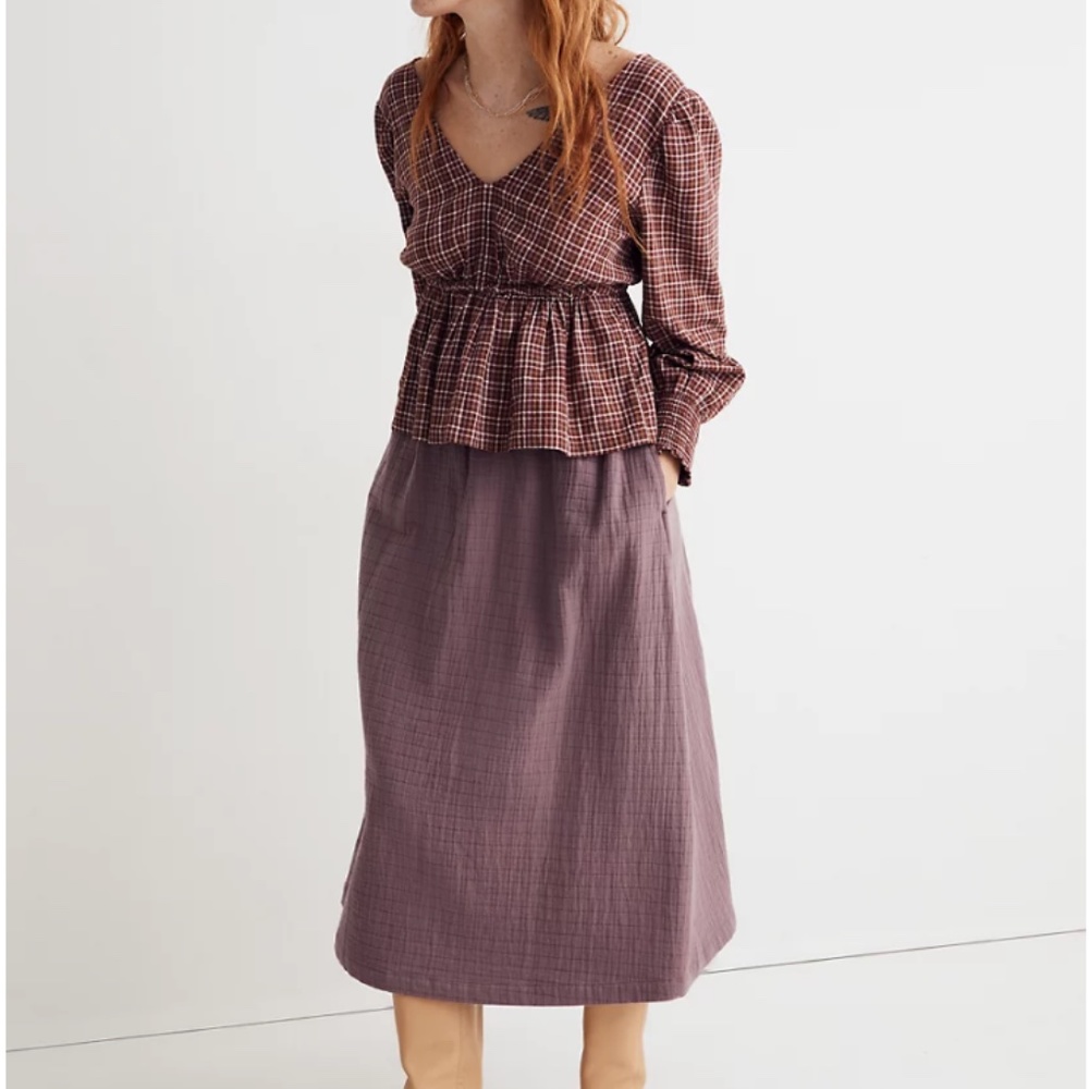 Madewell Tie-Back Peplum Top in Plaid